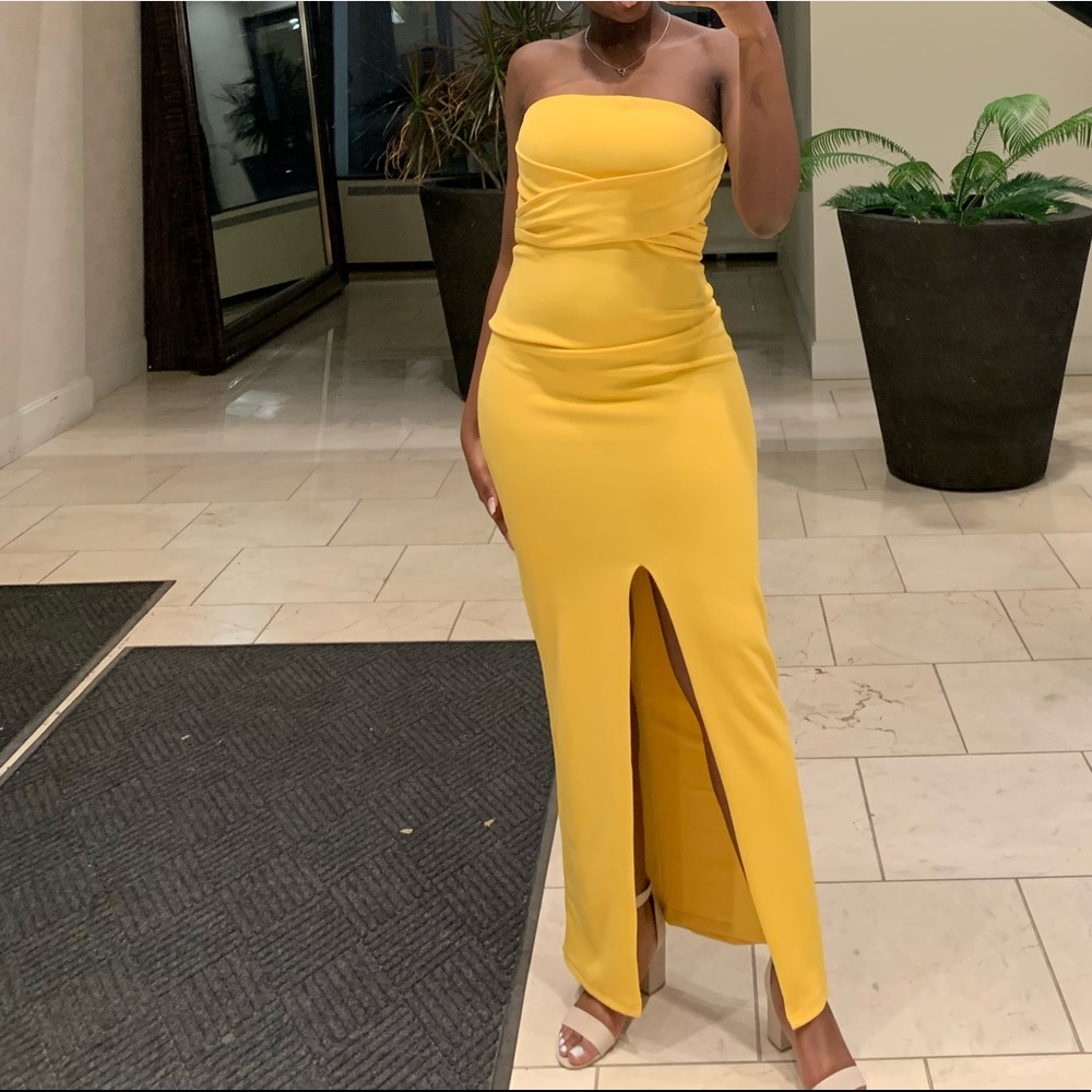 Yellow Strapless Prom Dress